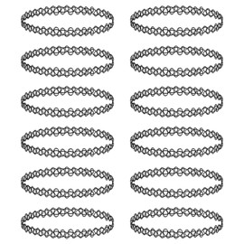 BodyJ4You 12PC Tattoo Choker Necklace - 90s Accessories 2000s Jewelry Y2K Fashion Vintage Trendy - Gothic Black Henna - Adjustable Stretchy Collar Necklace Summer Vacation Gift Set