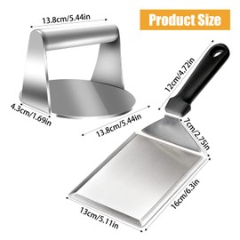 YIWONFU Smash Burger Press and Spatula, 2pcs Stainless Steel Smash Burger Kit, Heavy Duty Non-Stick Burger Smasher and Spatula Grill Turners Set for BBQ Cooking and Flat Top Griddle