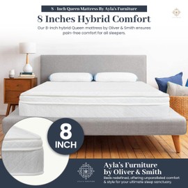 Aylas Furniture 8 Inch Queen Bed Mattress - High Density & Comfort Cold Foam - Bonnell Coil Springs - Medium Firm - Hybrid Queen Mattress