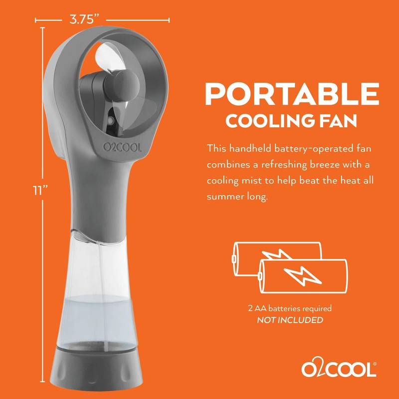 O2COOL Elite Battery Powered Handheld Water Misting Fans (Grey)