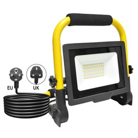 Willpower Portable LED Construction Spotlight 30 W 3000 LM LED Work Spotlight with Plug Folding Bracket LED Headlight 6000 K White IP66 Waterproof LED Spotlight Floodlight for Workshop Construction