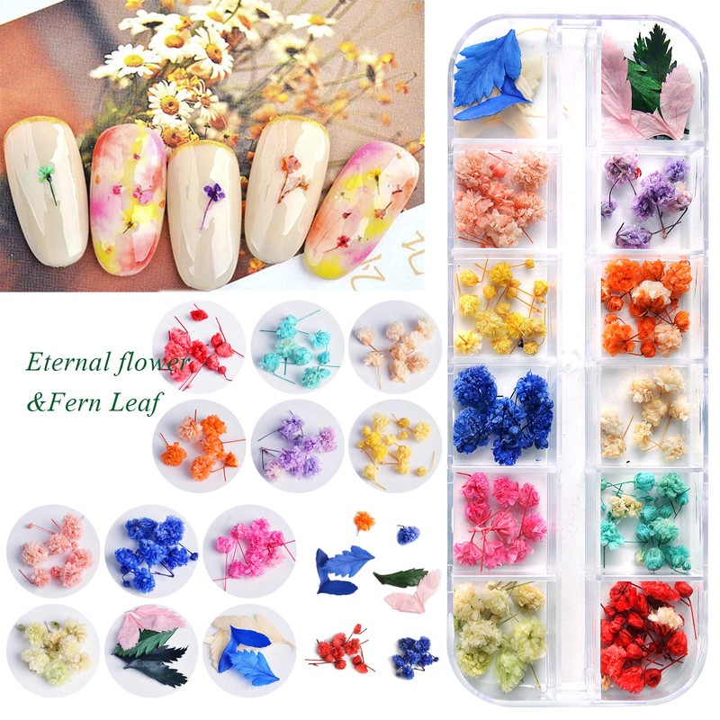 EBANKU 132PCS 3D Dried Flowers Nail Art , 3 Boxes