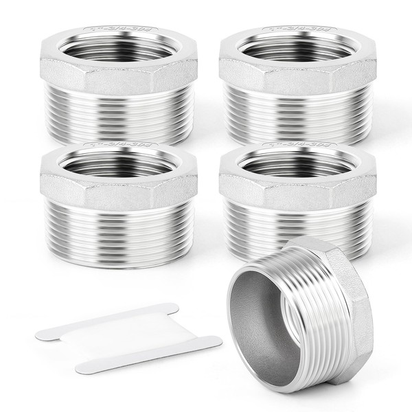 TAISHER 5 PCS 304 Stainless Steel Reducer Hex Bushing, 1"