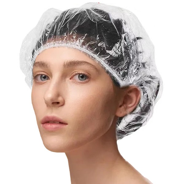 100 Pcs Plastic Shower Caps, Waterproof Hair Caps for Women