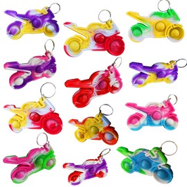 HOZKEAP 24 Packs Bulk Motorbike Mini pop Fidget Keychain, Gifts for Boys and Girls Kids, Birthday Party Favors Supplies Classroom summer student Prize