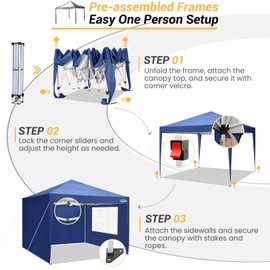 COBIZI 10x10 Pop Up Canopy Tent with Removable Sidewalls, Waterproof Portable Easy Up Canopy with Carry Bag, Instant Outdoor Shelter Tents for Parties, Events, Backyard Gatherings, Weddings, Navy Blue