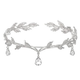 XoeLLe Princess Crystal Crown, Elf Crown, Vintage Green Rhinestone Tiara, Crystal Beads Forehead Headpiece, Tiara for Wedding, Bridal Themed Party, Carnival, Cosplay, Festival Accessories, Rhinestone