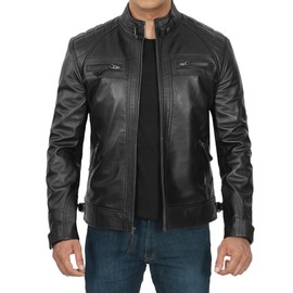 Decrum Chaqueta De Cuero Para Hombre - Mens Leather Jackets | [1100091] Diamond 1 Black, XS