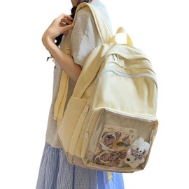 ZESU Women's Backpack, Pain Bag, Large Capacity, Korean Girls, Rucksack, PVC Bag, Town Backpack, Transparent, For Work or School, Elementary School Students, High School Students, yellow, M