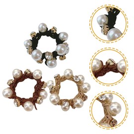 Healvian 3pcs Pearl Headband Girls Hair Accessories Black Hair Ties Ponytail Holder