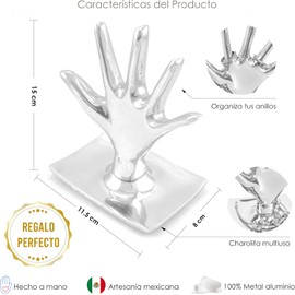 Porta anillos organizador de joyeria | Artesanía Orgullosamente Mexicana | Hecho a mano de aluminio | Exhibidor para joyería anillos | Excelente Regalo | Anillero con base resistente | Alamos Pewter