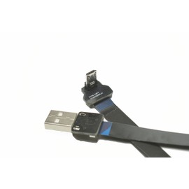 Permanent Black Flexible FPV Flat Slim Thin Ribbon FPC Cable Micro USB 90 Degree to Standard USB A for sync and Charging (80CM)