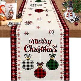 Christmas Table Runner 72 Inchs Long Yuletide Tablecloth Farm Xmas Bauble Snowflake Yulefest Tablecover Tablerunners Seasonal Winter Kitchen Dining Table Decoration for Holiday Dining Room Party Decor