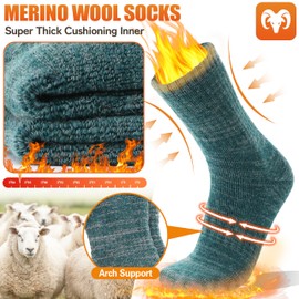 EBMORE Merino Wool Thermal Warm Socks for Women Men Hiking Thick Winter Cozy Comfy Crew Gifts Socks 4 Pairs Stocking Stuffers(Dark Grey/Black/Green/White, L)