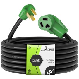 RVMATE 3 Prong Dryer Extension Cord 50 Feet, 30 Amp NEMA 10-30P to 10-30R 125V/250V Waterproof PVC Jacket, Perfect for Dryer Power Extension, ETL Listed