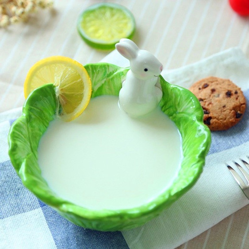 WAIT FLY Cute Cartoon Cabbage with Rabbit Shaped Ceramic Bowls