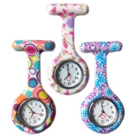 Boolavard® TM 3pcs Blumen-Silikon-Krankenschwester-Uhr-Arzt Sanitäter Tunika Brosche Fob medizinische Uhr, 3-er Pack