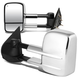 DNA Motoring TWM-020-T111-CH Pair of Towing Side Mirrors Compatible With 14-18 Silverado 1500/14-20 Sierra 1500 Powered Heated Manual Telescoping Folding Mirrors, Chrome/Black