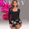 NESY Long Sleeve Swimsuits for Women Rash Guard Scoop Neck