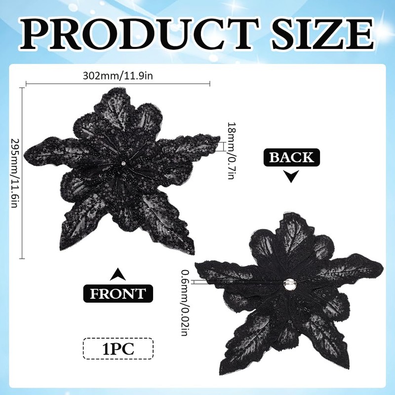 MAYJOYDIY Black 3D Sequin Flower Applique Sparkly Sew on Sequins