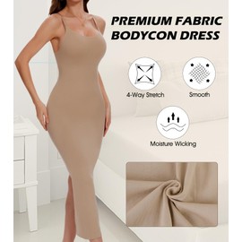 Ellareese Women'S Full Slips Maxi Under Dress Body-Shaping Skirt Long Dresses Shapewear with Adjustable Shoulder Strap Beige