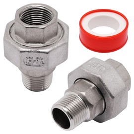 SWZHAI 2Pcs Cast Pipe Fittings Union, 3/8" NPT Female x 3/8" NPT Male Thread 304 Stainless Steel Hex Head Adapter for Home Industrial, Class 150