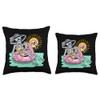Retro Summer Skeleton Flamingo Float Vacation Beach Drink Throw Pillow