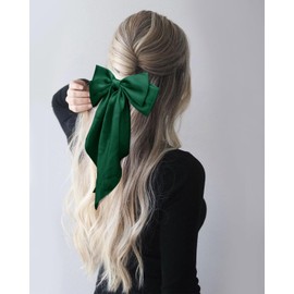 Large Hair Bows for Women 3Pcs Satin Hair Ribbon Bow Hair Clips with Long Tails Vintage Hair Accessories(Sapphire Blue,Dark Green,Coffee)