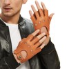 NOVBJECT Men's Fingerless Leather Gloves Deerskin Half Finger Unlined Motorcycle