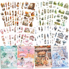 Pet Stickers for Journaling - 700+Pcs Watercolor Scrapbooking Stickers for Adults, 4 Pack Season-Themed Sticker Books, 80 Sheets Pre-Cut Decorative Ephemera Junk Journal Sticker Arts Set