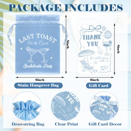 FYSUIMU 12Pcs Bachelorette Hangover Bags Last Toast on The Coast Drawstring Storage Bags with Gift Tags Blue White Bachelorette Party Favor Bag Kit for Coastal Beach Bach Party Supplies