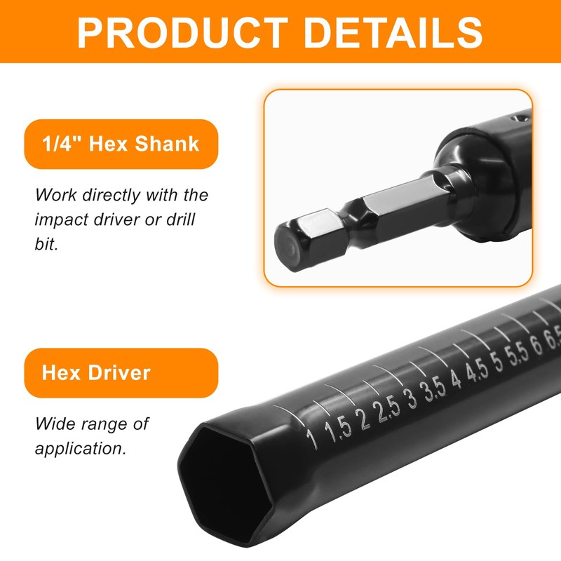 vibedor 10" Power Nut Driver, 9/16"(14mm) Hollow Socket Nut Runner