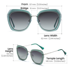 DUCO Oversized Square Polarized Sunglasses for Women Diamond Trim Style UV Protection Designer Sun Glasses DC1225