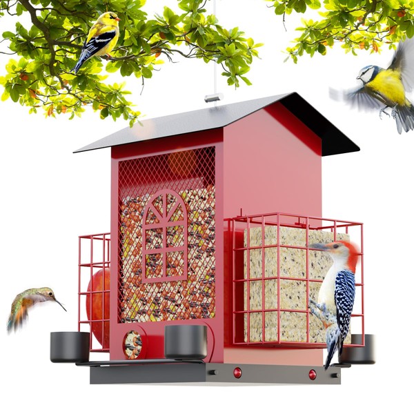 PerchMe® Bird Feeders for Outdoors Hanging, Metal Bird House Feeder