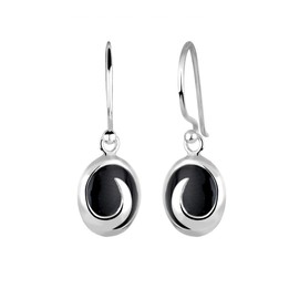 Elli Women's Earrings Wave Design with Onyx in 925 Sterling Silver, Rubber, Onyx