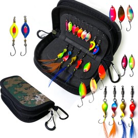 Spoons Trout, 14x UV-Active Trout Bait, Machilea Spoon Set with Bag, Blinker Twist Fishing Lure, Trout Bait, 1.6g/2.5g/3g/3.5g/4g