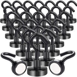 MIN CI 30Pcs Strong Magnetic Hooks 22lb Magnet Hooks Heavy Duty 16mm Black Neodymium Magnets Hook, Magnet Grill Hooks, Magnetic Hook Small Magnetic Hooks for Cruise Cabins