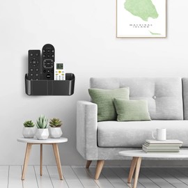 suptek Remote Control Holder Wall Mount，Hole-Free TV Remote Holder for 3 or 4 Remotes, Black, Quantity 1, S4B