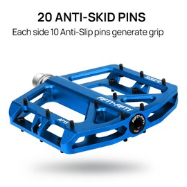 FIFTY-FIFTY Mountain Bike Pedals, Non-Slip and Aluminum Alloy Bicycle Flat Pedals, 9/16" Sealed Bearing, Lightweight and Wide Platform for All Mountain, Enduro, Downhill, E-Bike, MTB (Blue)