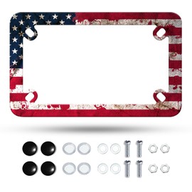 Motorcycle American Flag Blood Spatter License Plate Frame Stainless Steel Material Funny Motorbike License Plate Holder Motorcycle Accessories 7" X 4" Inch