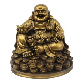 Petrichor Laughing Buddha Statue Carrying Golden Ingot for Home Decoration Feng Shui Good Luck & Happiness (5 inch, Polyresin)