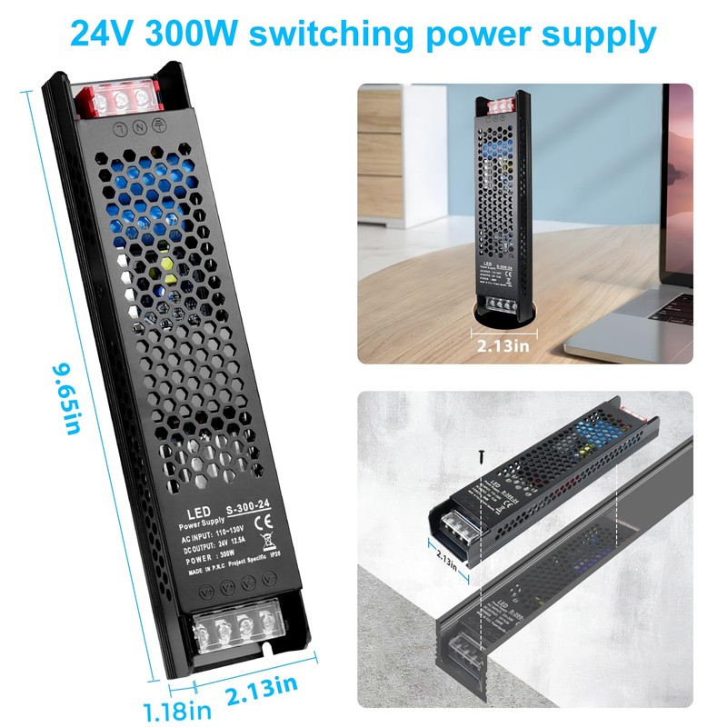 inShareplus DC 24V 12.5A 300W Switching Power Supply, AC 110~130V