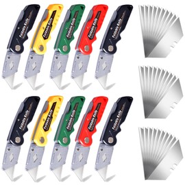 10-Pack Heavy Duty Folding Box Cutter Set with 30 Replacement Blades, Professional Utility Razor Knife (Pro)