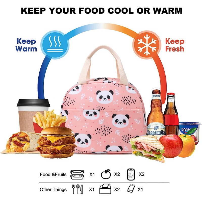 Panda - Bolsa de almuerzo aislada para mujer, reutilizable, para