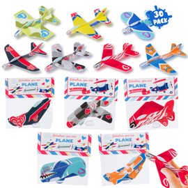 Funeta 30-Pack Valentine’s Day Gifts for Kids, Valentine’s Day Cards for Kids School, Foam Airplane Valentines for Classroom Exchange Party Favors Toy