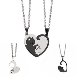 Friendship Necklace, Friendship Necklace, Bff Chains for 2, Friendship Chains, Couple Chain, with Black and White Cat Pendant, Friendship Chain, Necklace with Puzzle Pendant, for Men and Women,