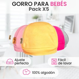 Neek Cotton | Gorro para Bebe Recien Nacido x6 Piezas - 100% Algodón | Ropa de Bebe Niña - Ropa Bebe Niño - Regalos para Niñas | Ideal Regalos para Bebé - Baby Shower - Accesorios para Bebe
