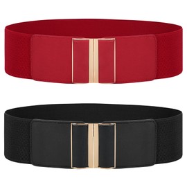 WERFORU 2 Pack Women's Elastic Waist Belts Wide Cinch Waistband Elegant Vintage Stretchy Wide Belt for Dresses Black/Red
