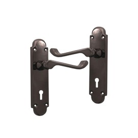 Infinity Decor Victorian Scroll Curved Lever Lock Door Handle on Half Round Backplate Keyhole Pair in Black Nickel Finish – Suitable for Internal & External Doors