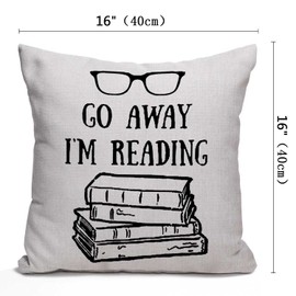 Decorative Throw Pillow Cover Book Lover Reading Books Club Librarian Black Glasses Go Away I'm Reading Cotton Linen Throw Pillow Case Cushion Cover Home Décor Sofa Decorative Pillow 16 X 16 Inch